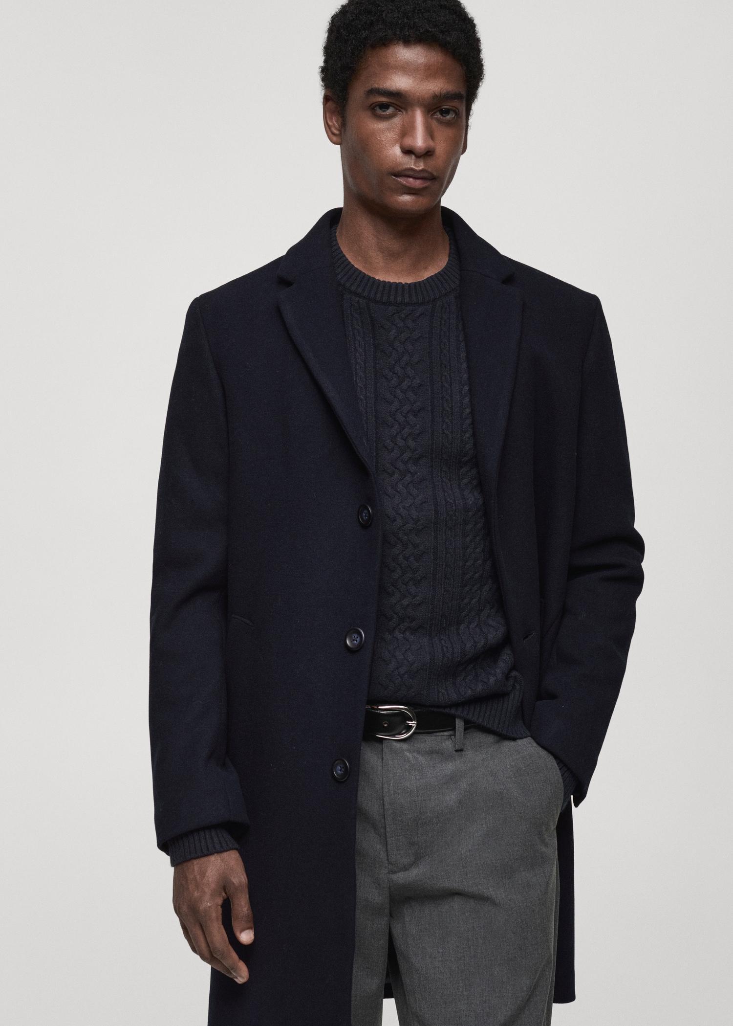 Detachable hood wool coat - Men | MANGO USA Product Image