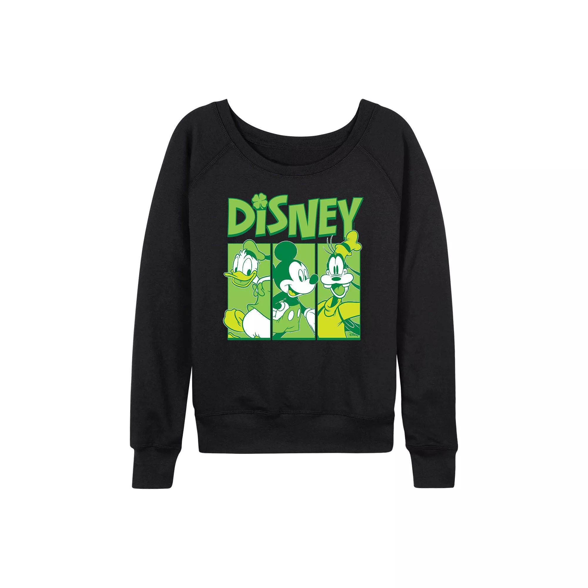 Disneys Mickey Mouse, Goofy & Donald Duck Womens Shamrock Grid French Terry Long Sleeve Tee Product Image