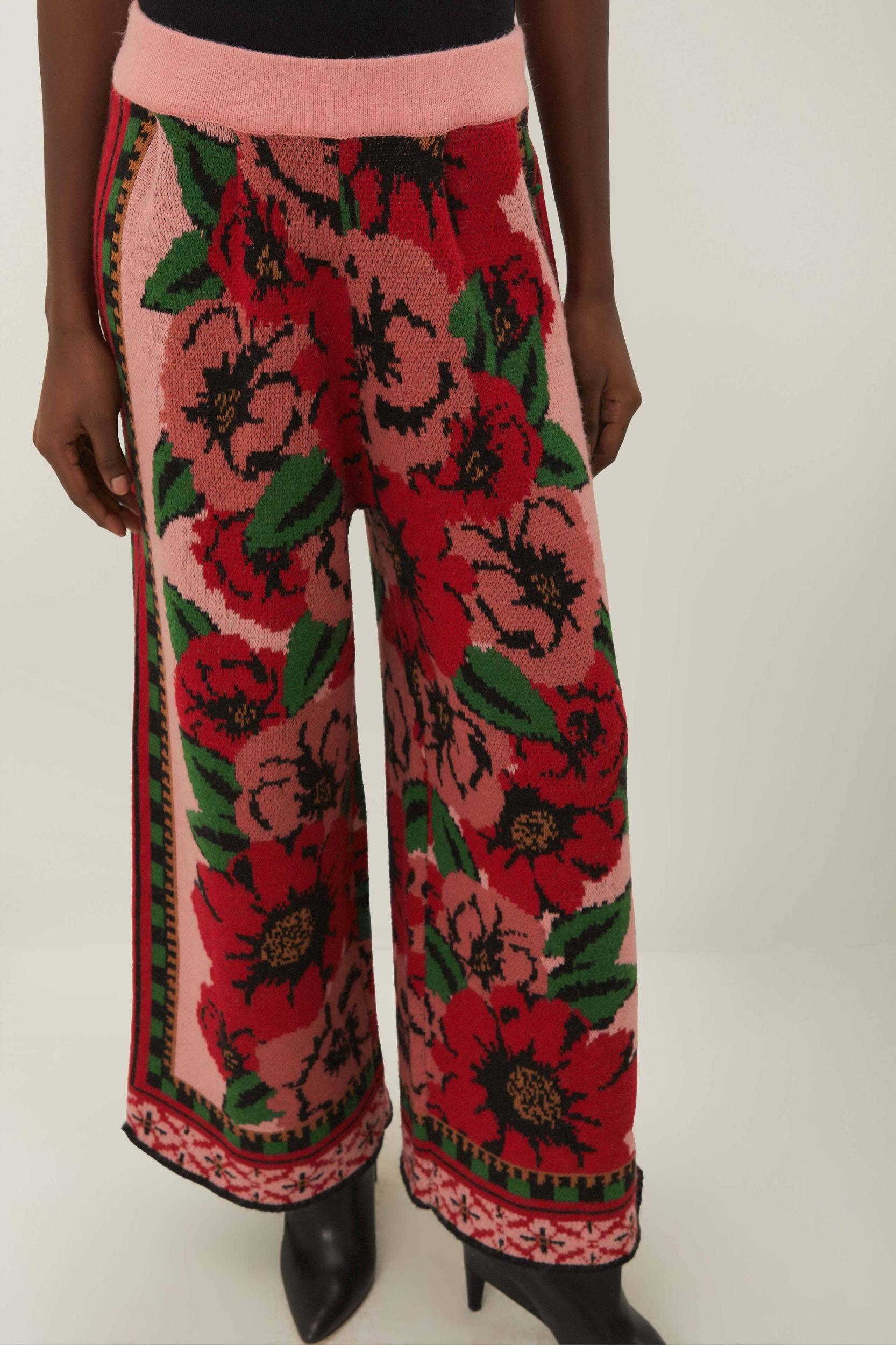 Pink Flower Tapestry Knit Pants, FLOWER TAPESTRY / XXS Product Image