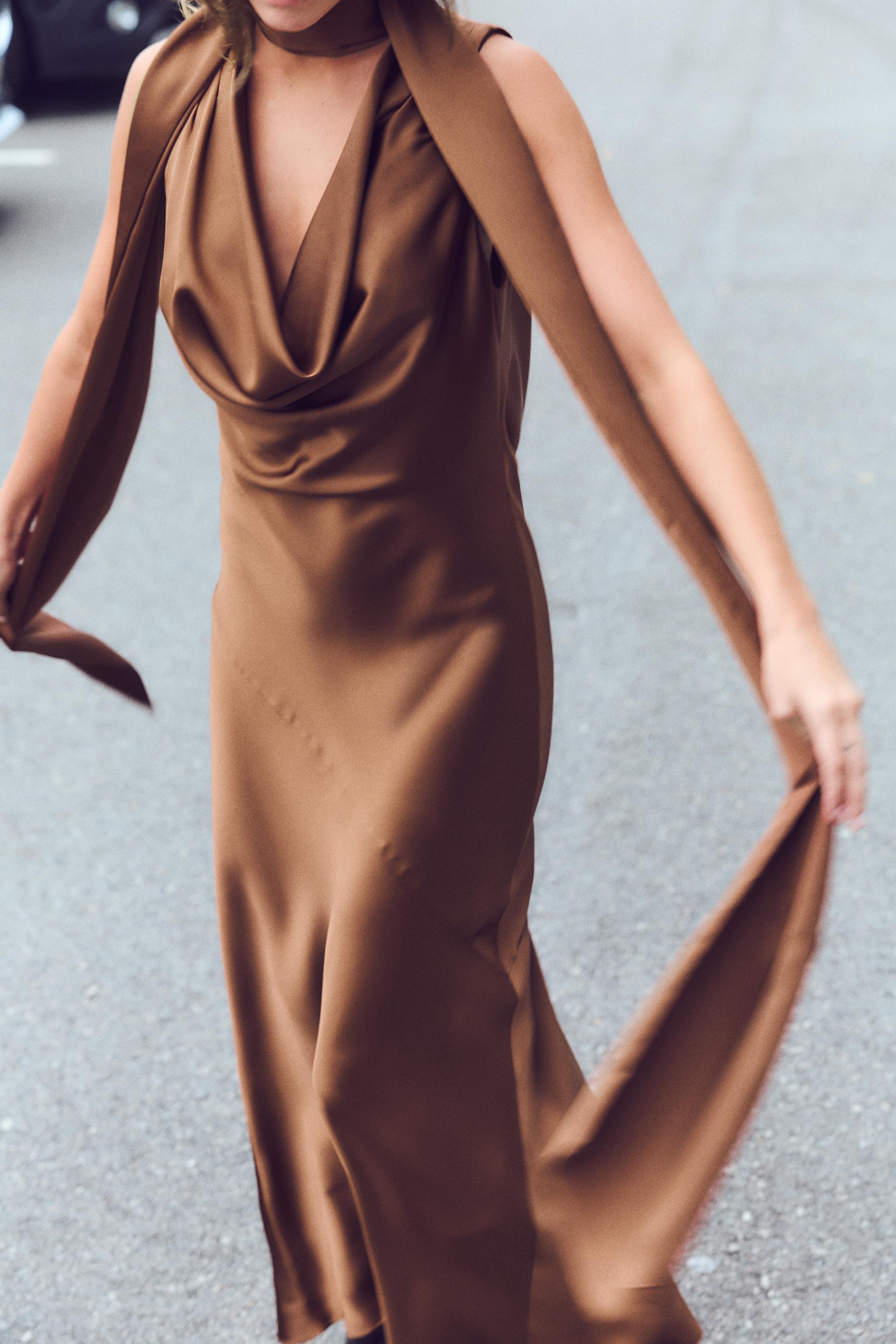 SATIN EFFECT DRESS WITH BOW Product Image