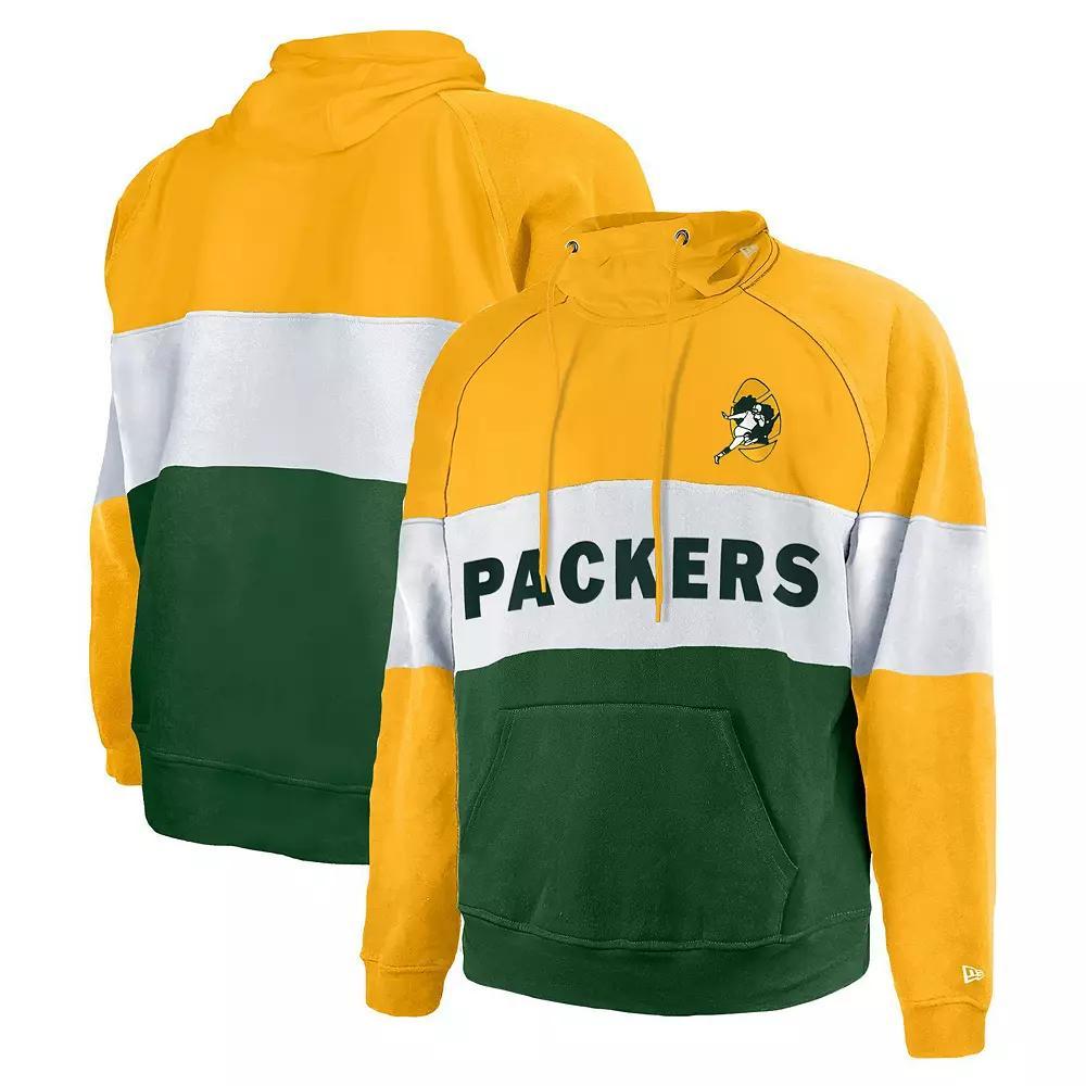 Men's New Era Green Green Bay Packers Big & Tall Throwback Colorblock Pullover Hoodie, Size: 2XB Product Image