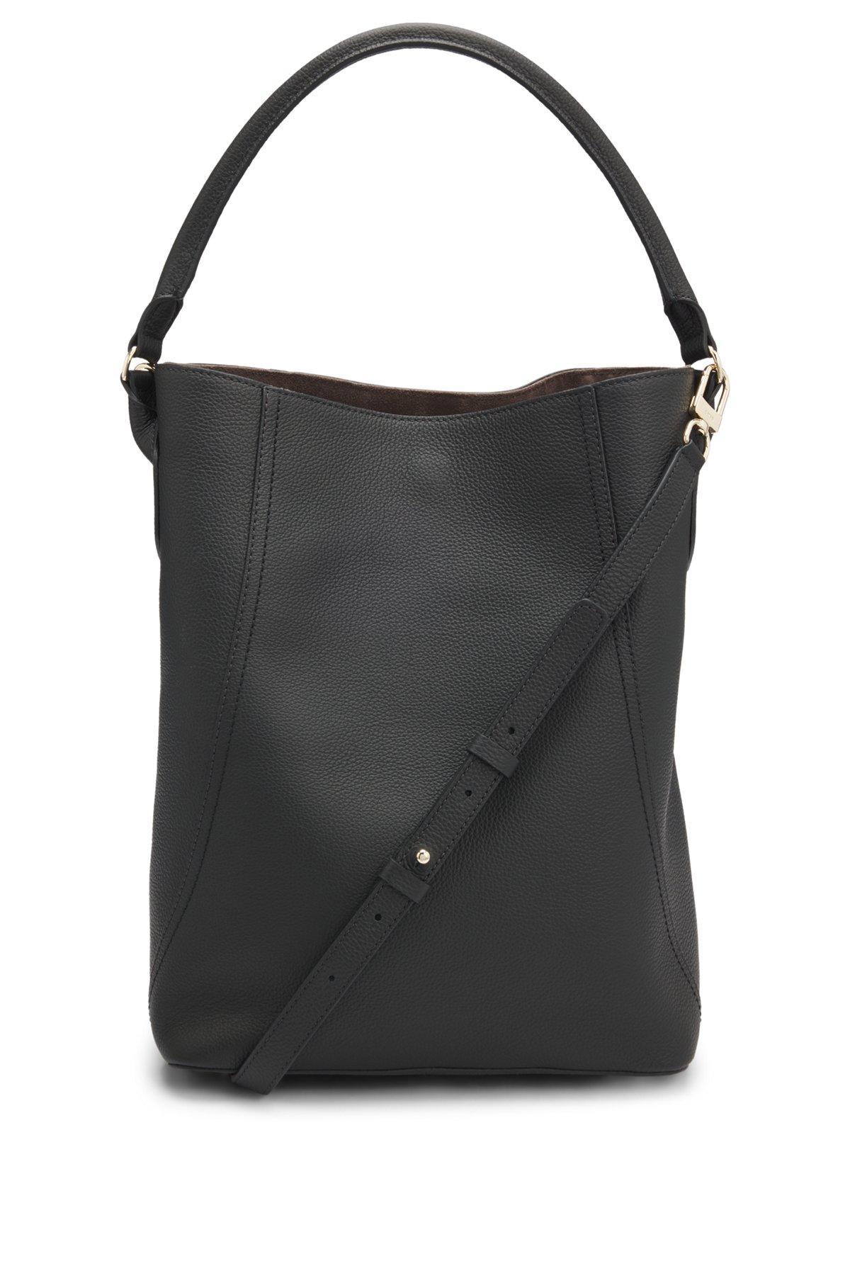 BOSS - Bucket bag in grained leather - Black Product Image