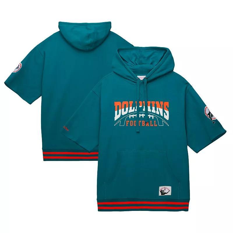 Men's Mitchell & Ness Aqua Miami Dolphins Pre-Game Short Sleeve Pullover Hoodie, Size: XL, Turquoise A Product Image