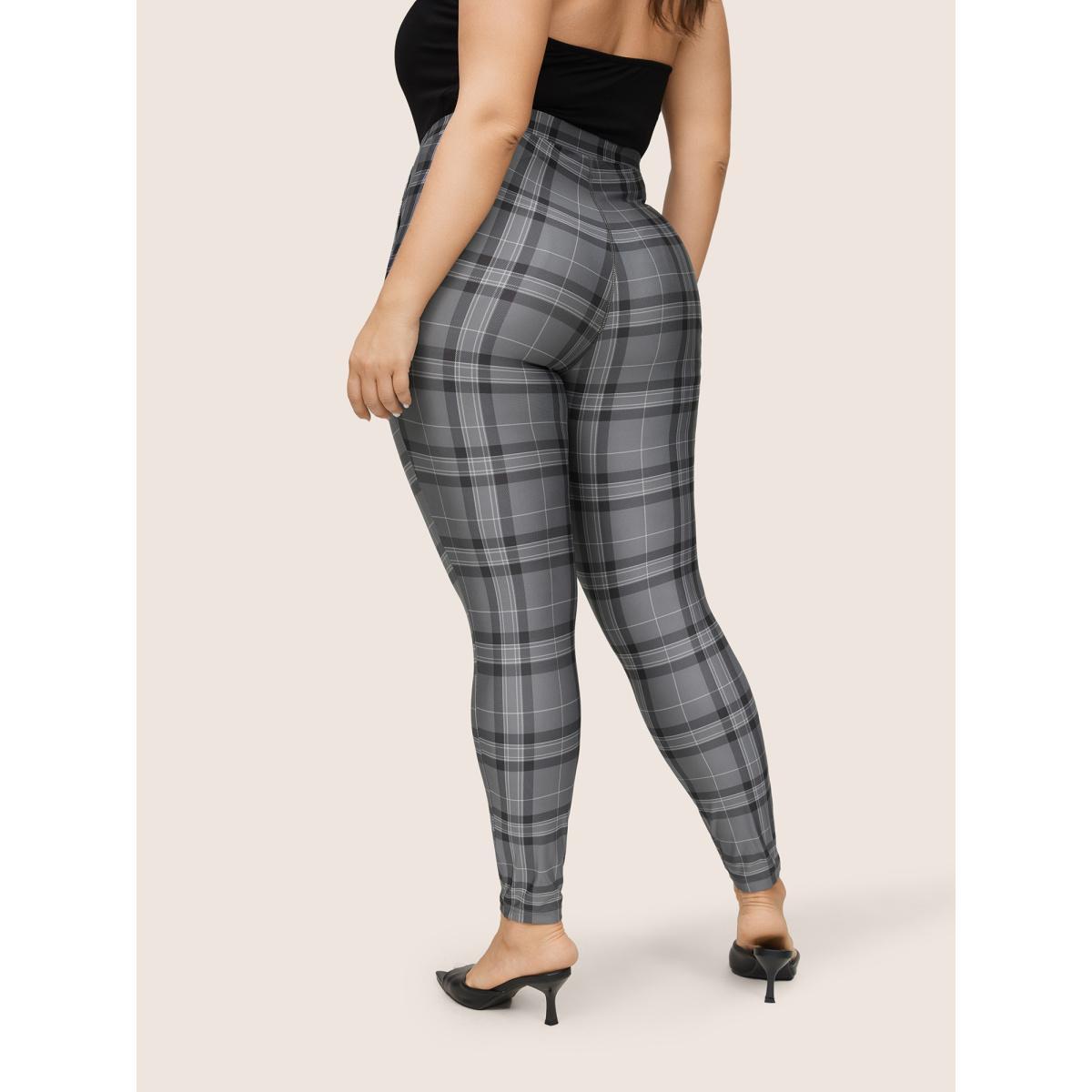 Plus Size Plaid High Rise Slant Pocket Skinny Leggings Women DimGray At the Office High stretch Skinny High Rise Work Leggings BloomChic 22-24/3X Product Image