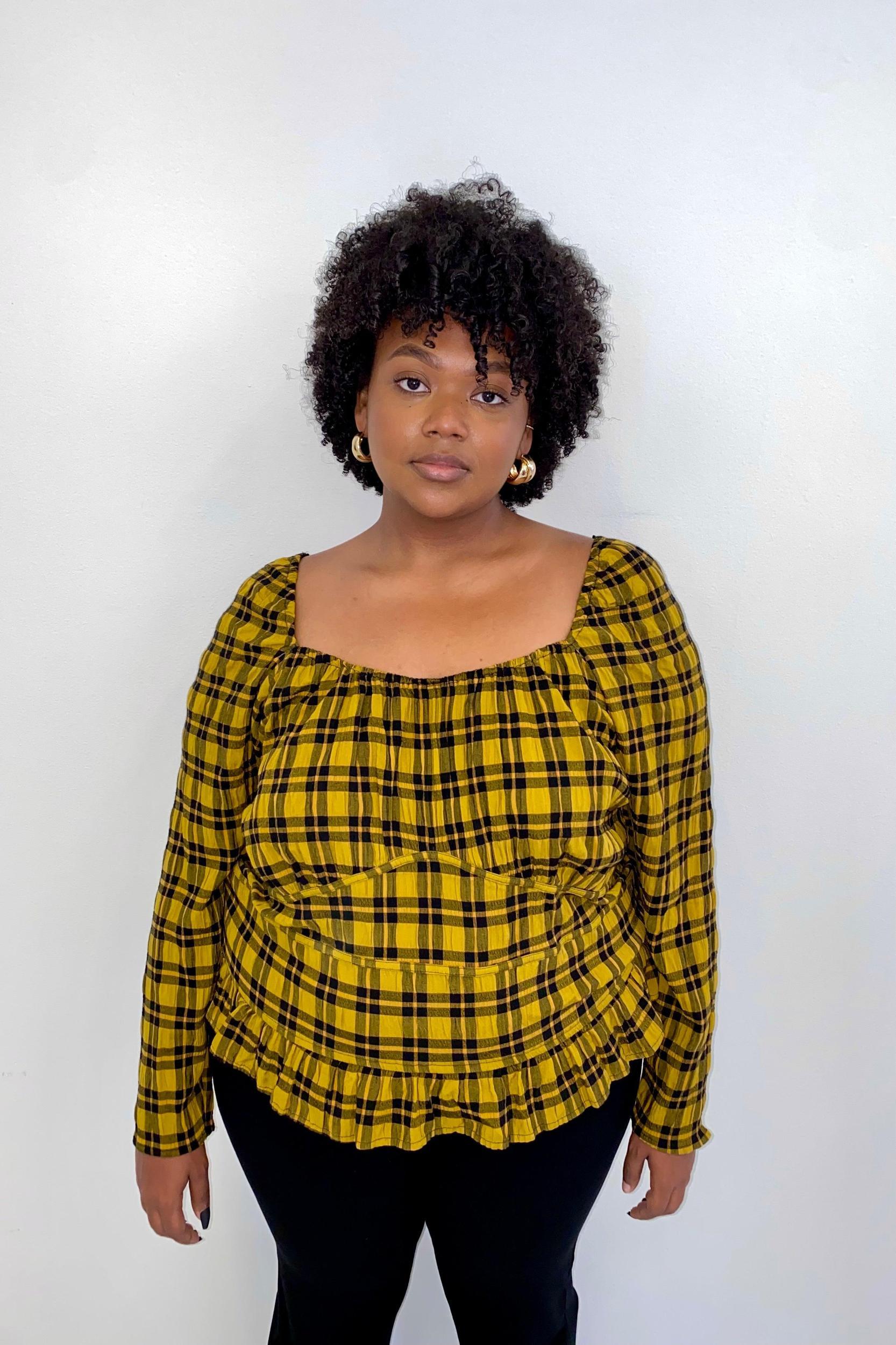 Salma Top - Gold Plaid Product Image