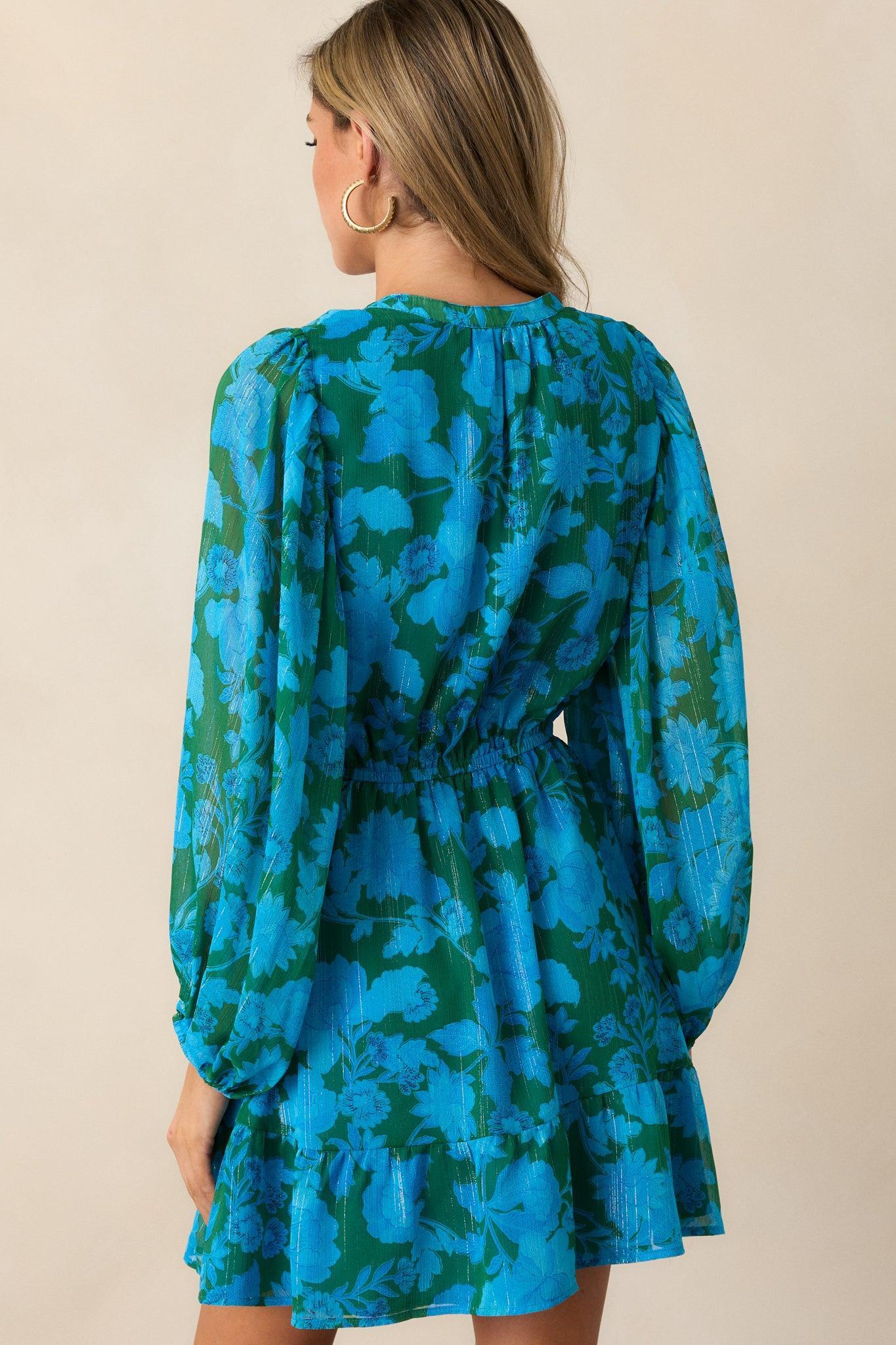 Soul On Fire Blue Floral Long Sleeve Mini Dress Product Image