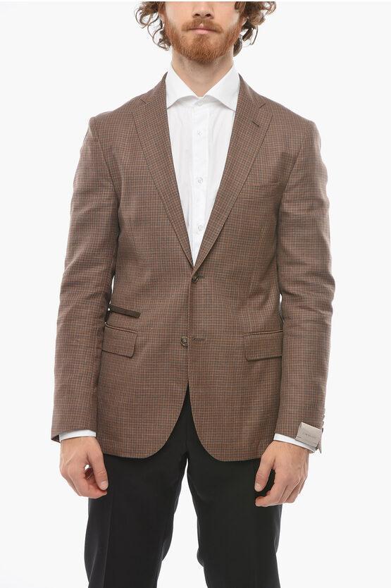 CORNELIANI Zipped Pocket Gate Gingham Check Blazer In Brown Product Image