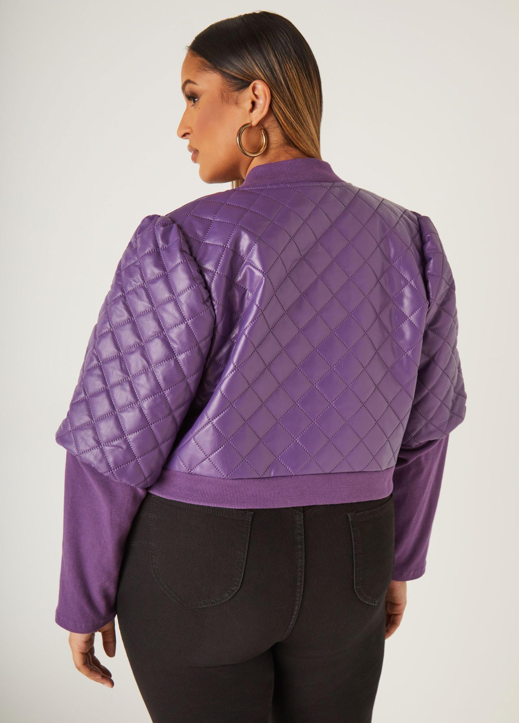 Plus Size Cropped Quilted Faux Leather Jacket Ashley Stewart Product Image
