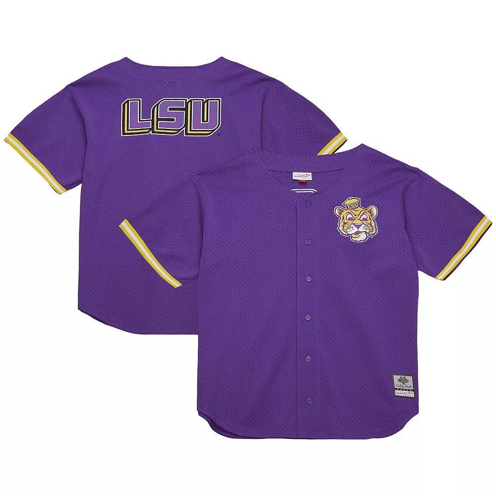 Men's Mitchell & Ness Purple LSU Tigers Game Time Vintage Mesh Button Front Top, Size: Small Product Image