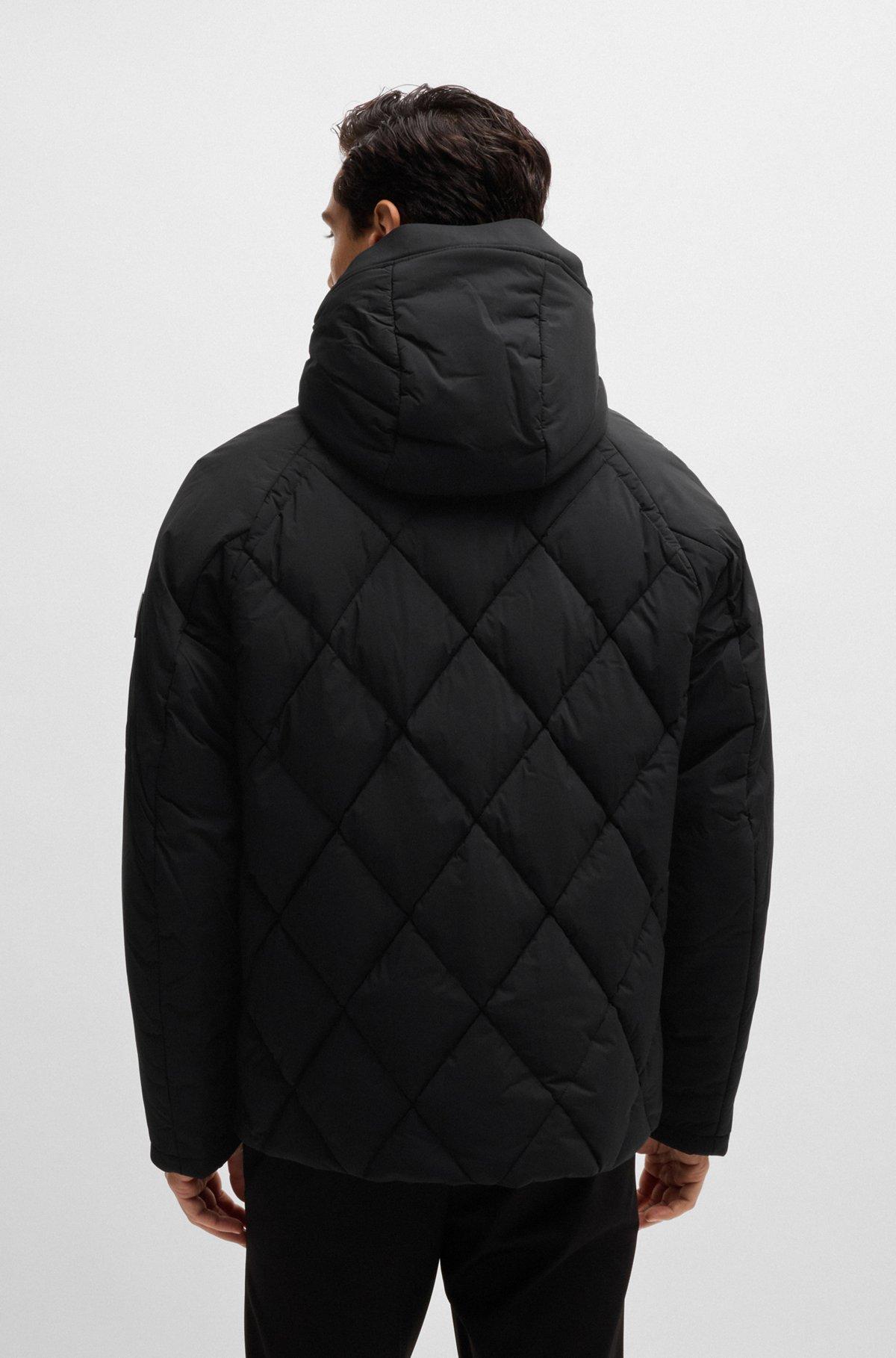 Down jacket in comfort-stretch ripstop with hooded collar Product Image