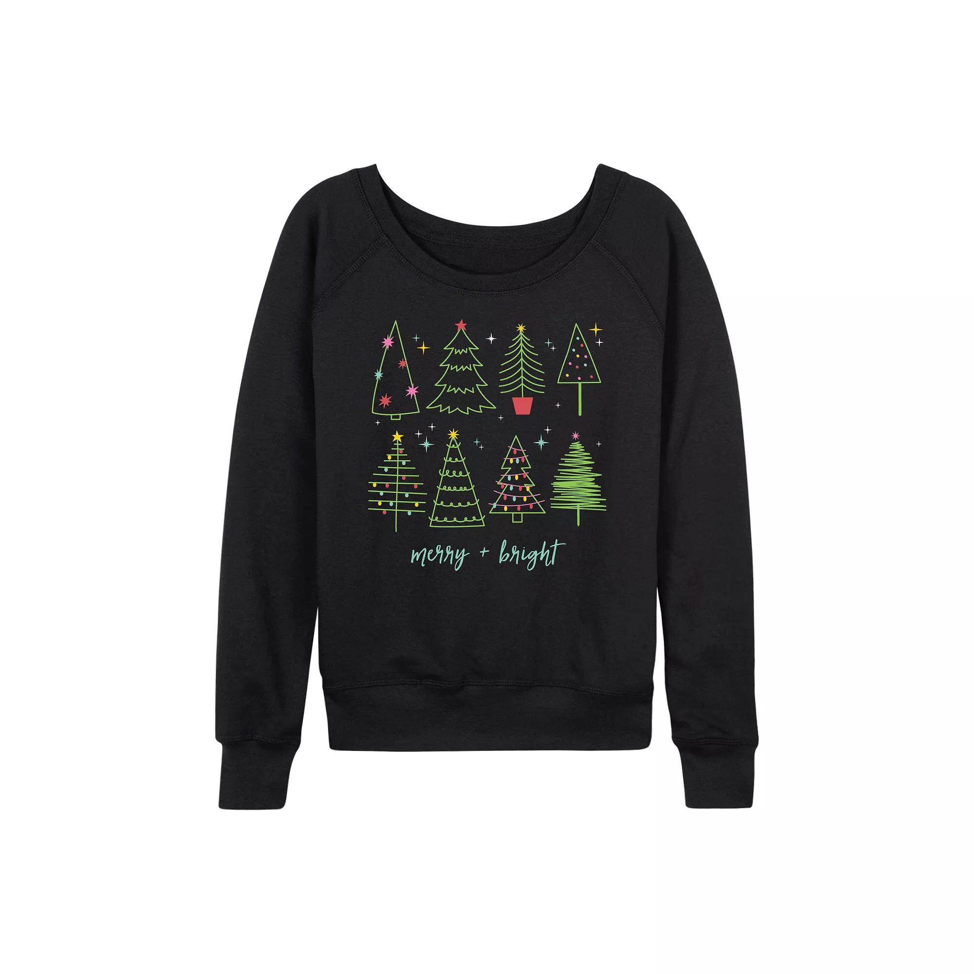 Women's Christmas Trees French Terry Long Sleeve Tee, Size: XXL, Black Product Image