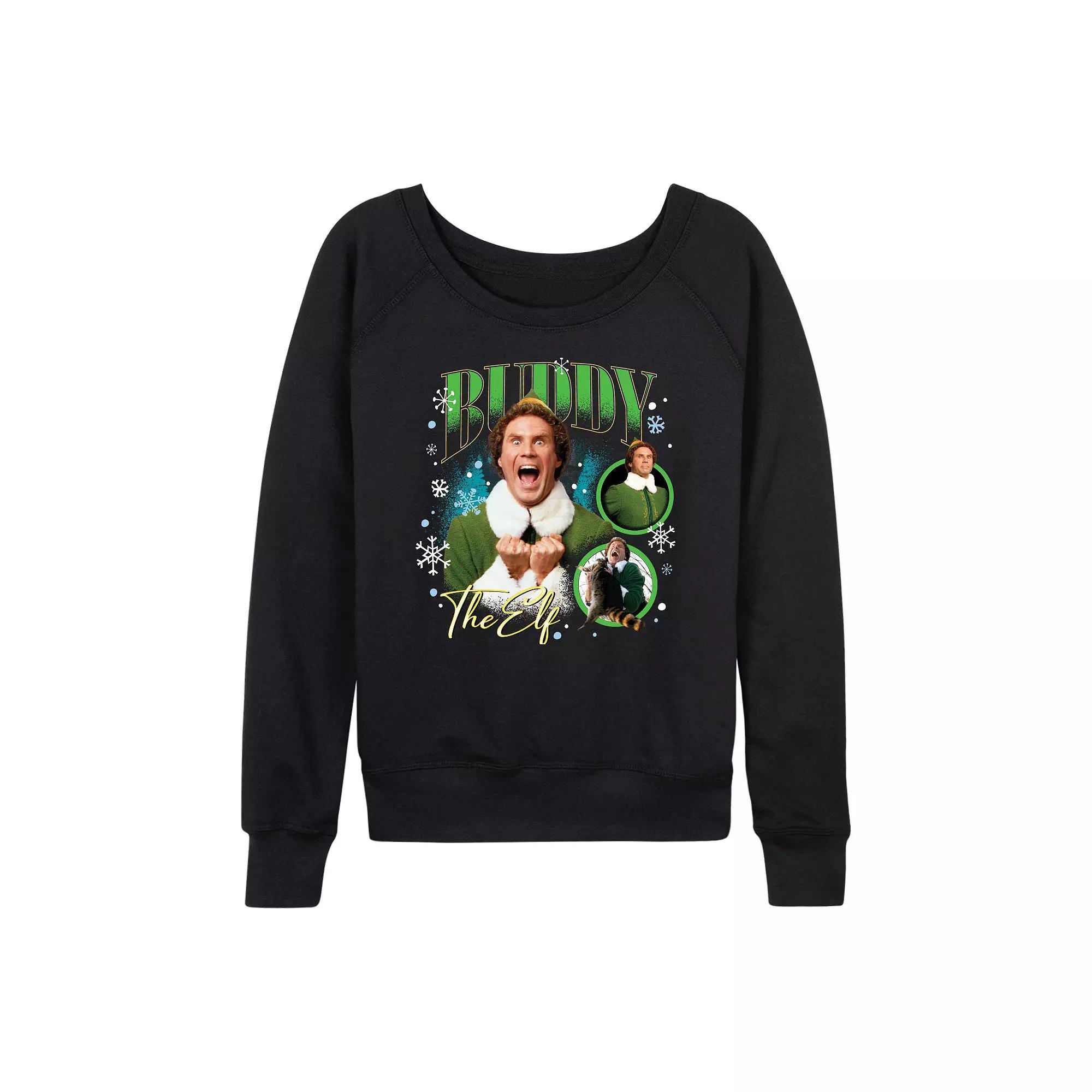 Women's Elf Buddy The Elf French Terry Long Sleeve Tee, Size: Large, Black Product Image