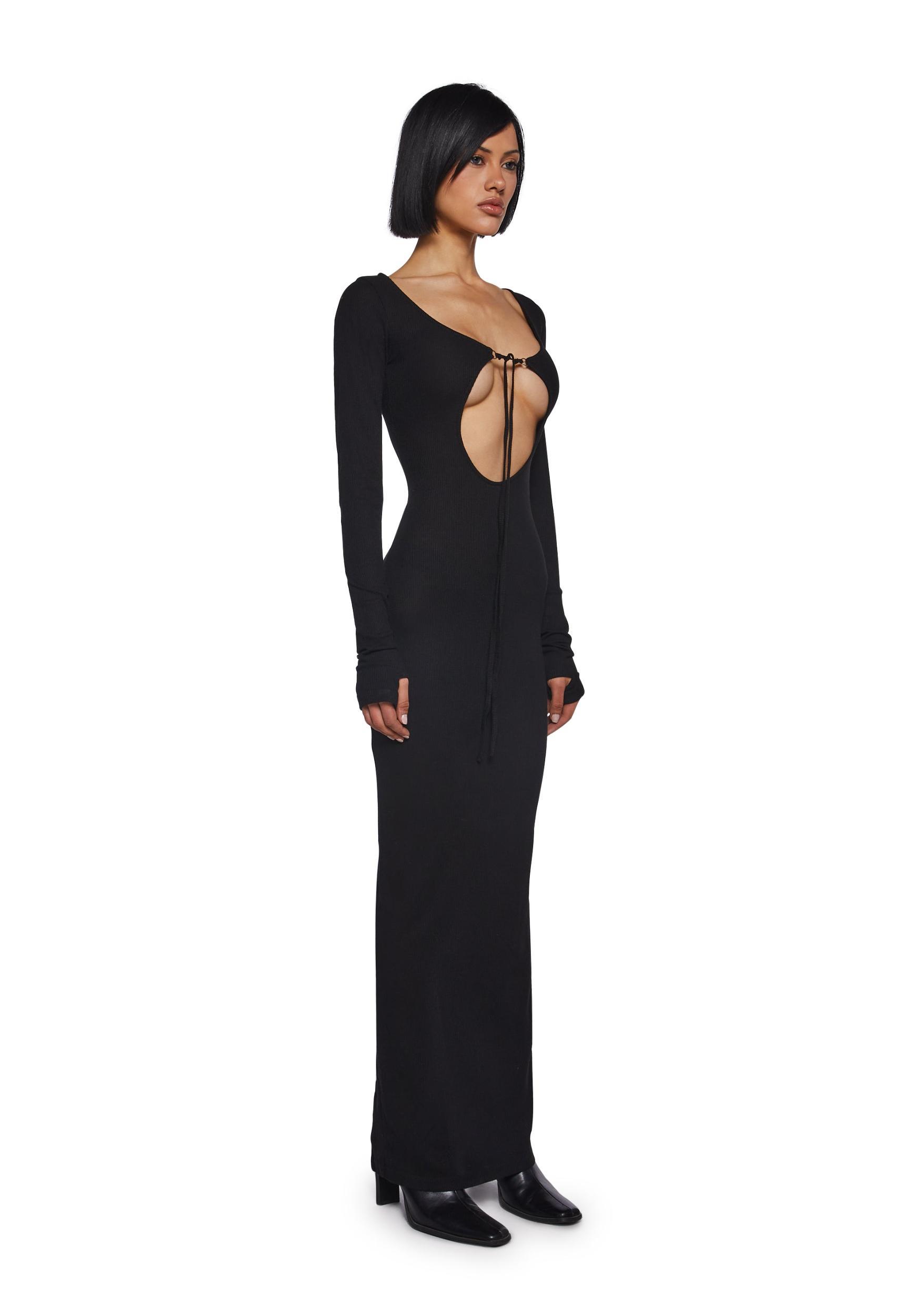 Womens Thermal Ribbed Maxi Dress With Cut Outs - Black Product Image
