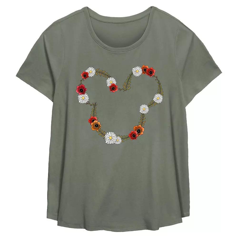 Disney's Mickey Mouse Spring Floral Wreath Plus Size Flowy Graphic Tee, Women's, Size: 4XL, Green Product Image