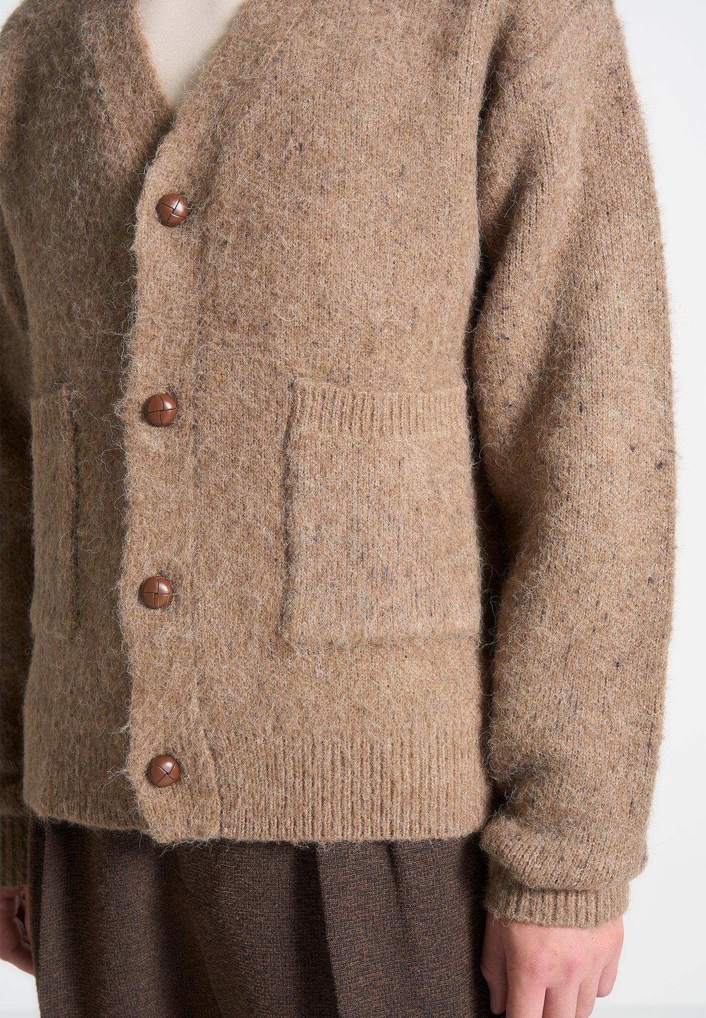 Brushed Wool Knit Cardigan - Beige Male Product Image