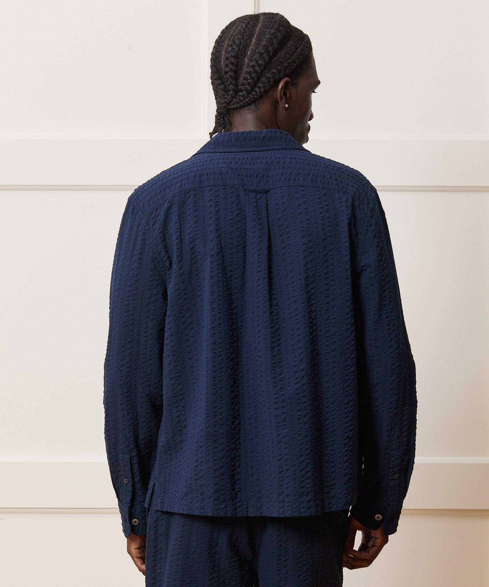 Cropped Seersucker Camp Collar Shirt Product Image