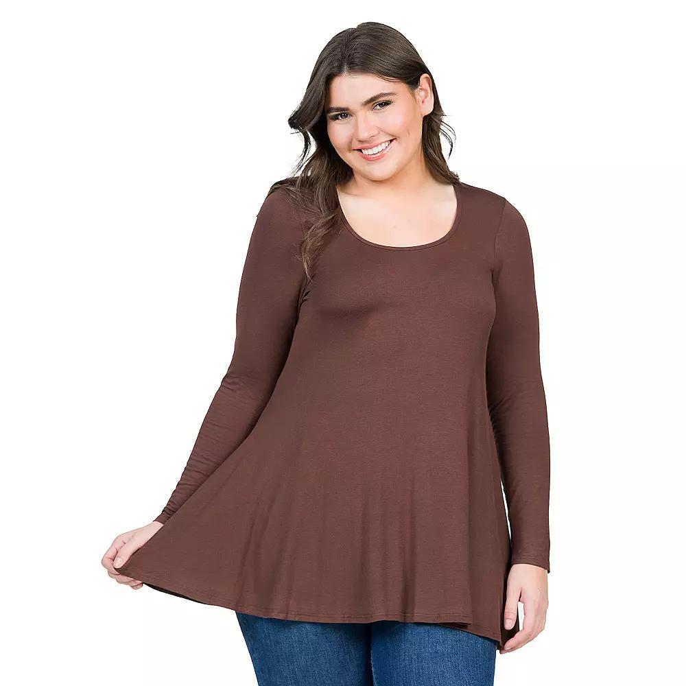 Plus Size 24Seven Comfort Apparel Poised Long Sleeve Swing Tunic Top, Womens Product Image
