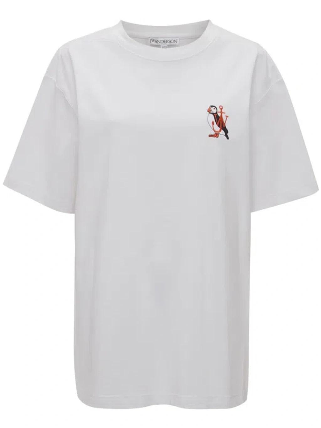 JW ANDERSON Logo-embroidered Organic Cotton T-shirt In White Product Image