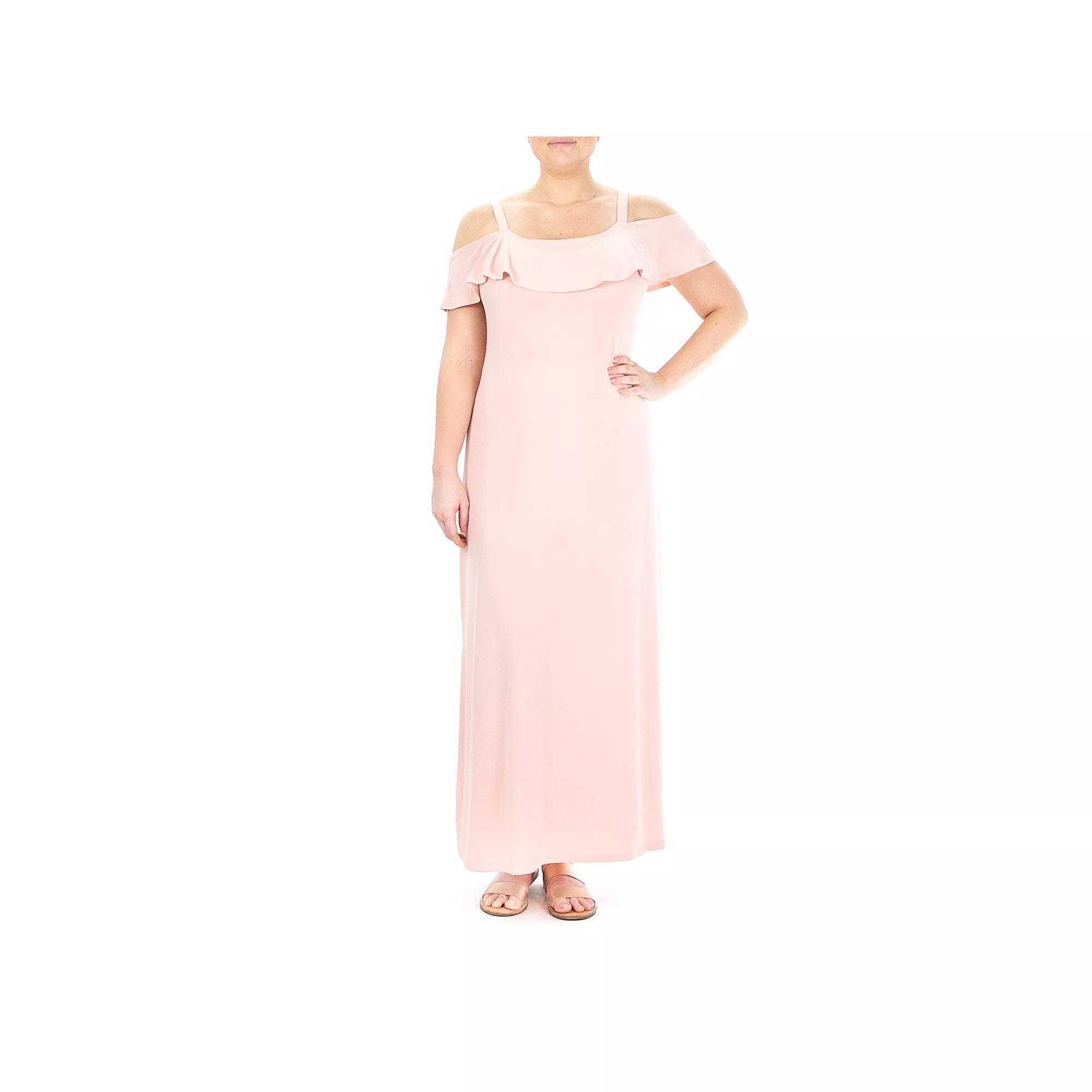 Women's Nina Leonard Print Cold-Shoulder Maxi Dress, Size: Large, Pink Product Image