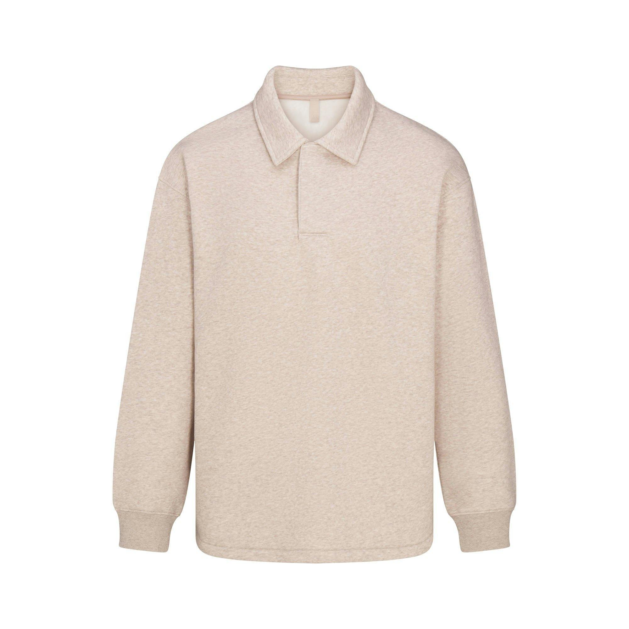FLEECE LOUNGE MENS RELAXED POLO | DESERT HEATHER GREY Product Image