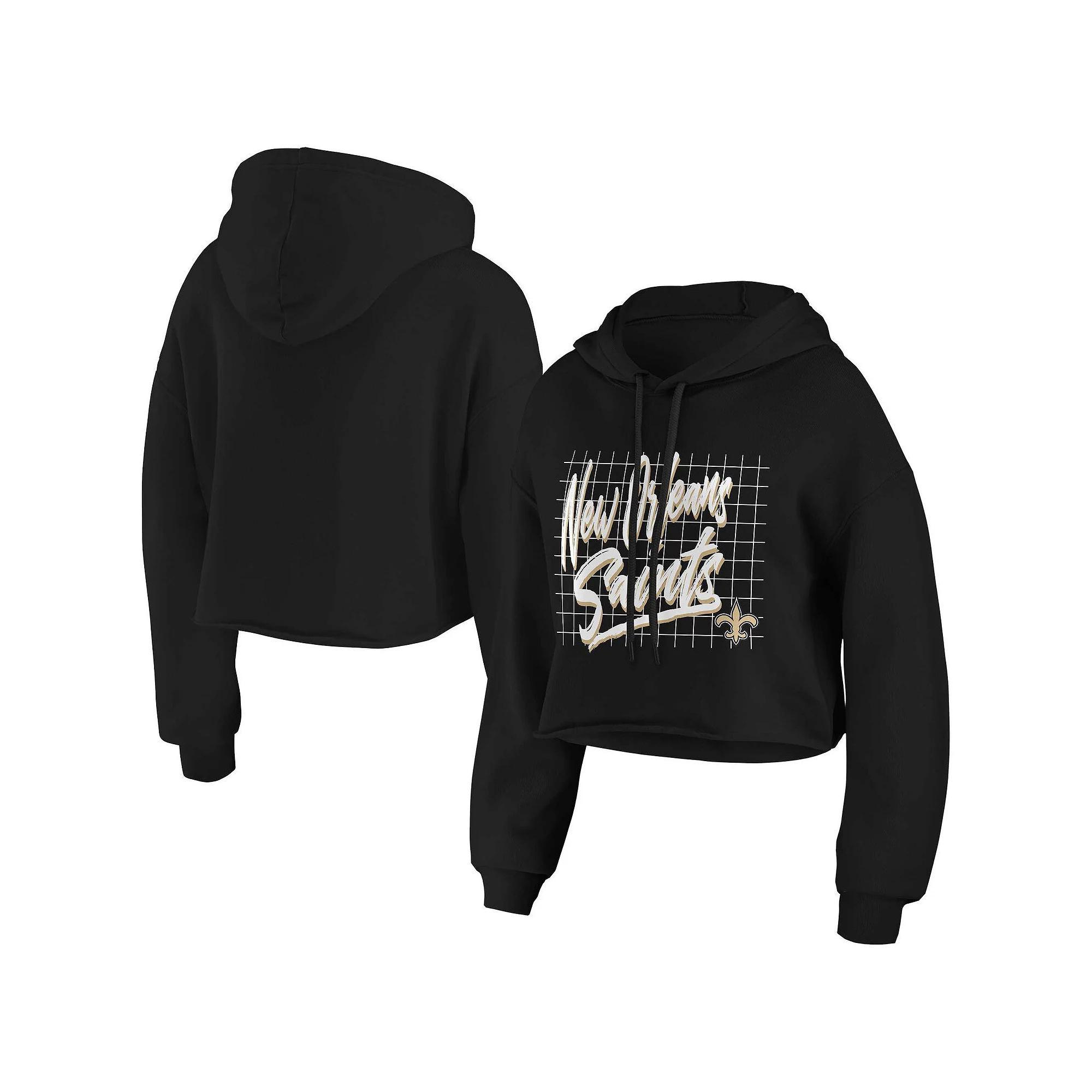 Women's WEAR by Erin Andrews Black New Orleans Saints Domestic Cropped Pullover Hoodie, Size: XL Product Image