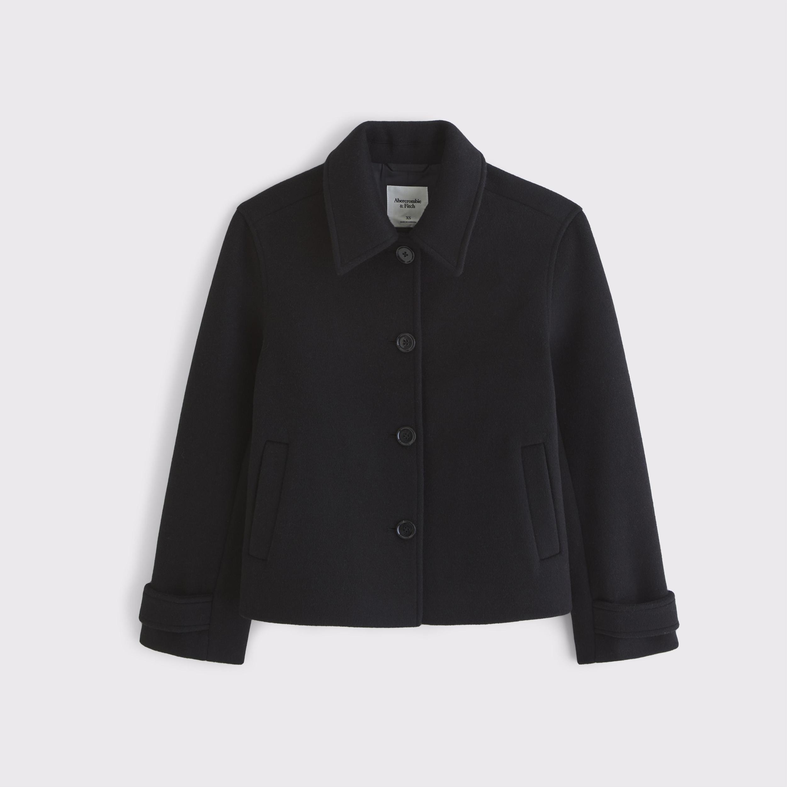 Short Button-Through Wool-Blend Coat Product Image