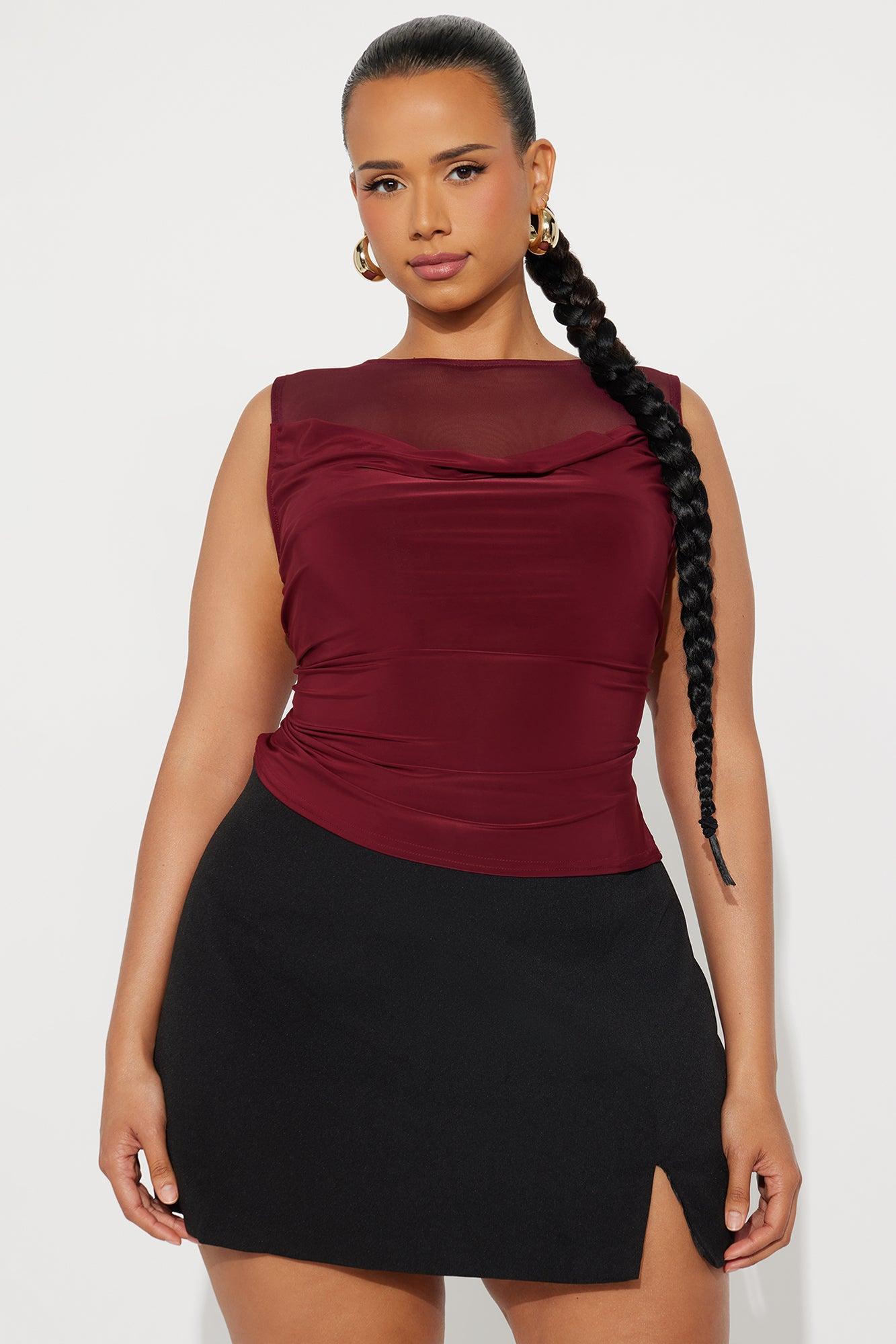 Este High Neck Top - Burgundy Product Image