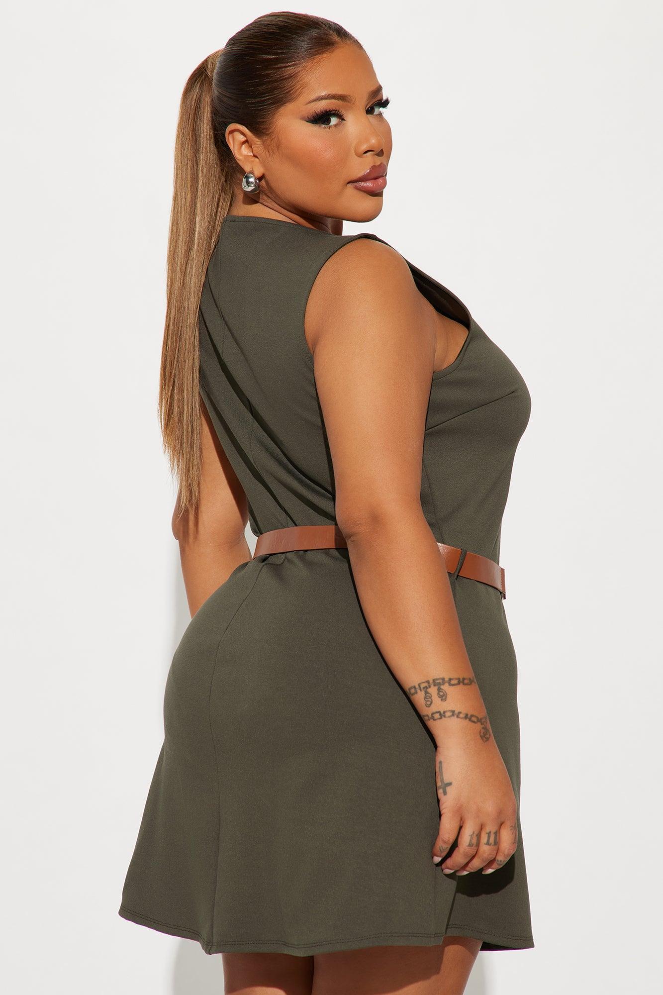 Willa Belted Mini Dress - Olive Product Image