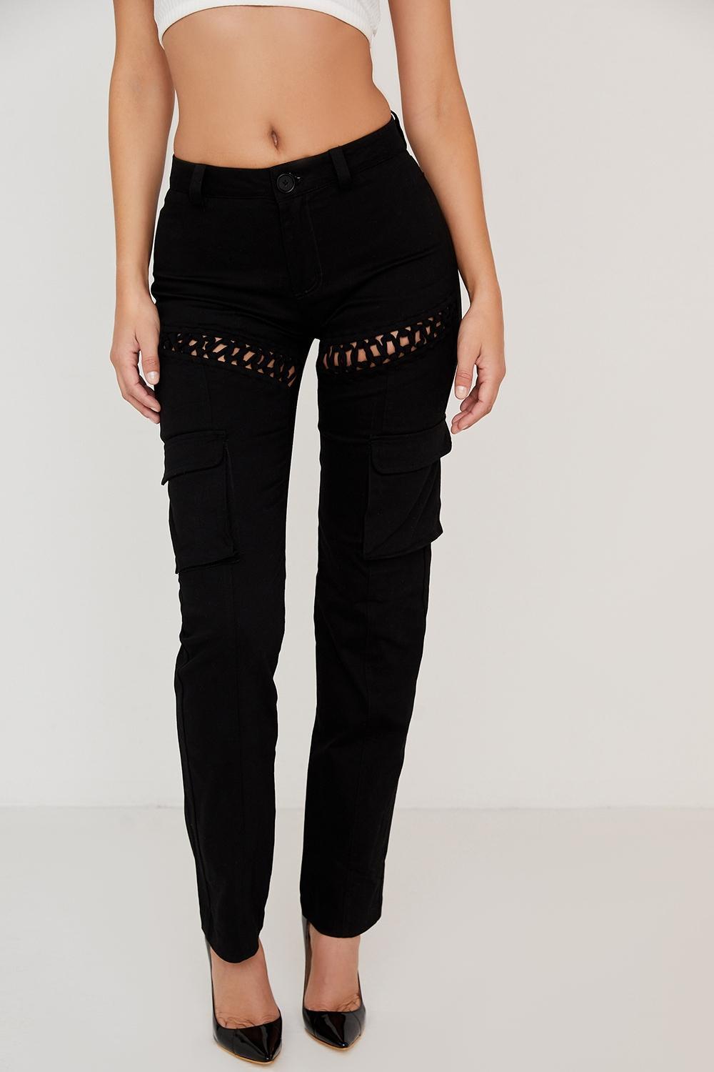 Breanna Black Lace Up Cargo Trousers Product Image