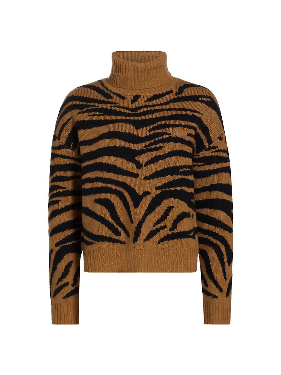Womens COLLECTION Cashmere Tiger Jacquard Turtleneck Sweater Product Image