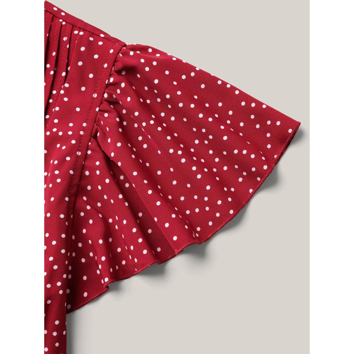 Plus Size Raspberry Polka Dot Print Toothpick Pleat Blouse Women Elegant Short sleeve Notched collar Everyday Blouses BloomChic 14-16/1X Product Image