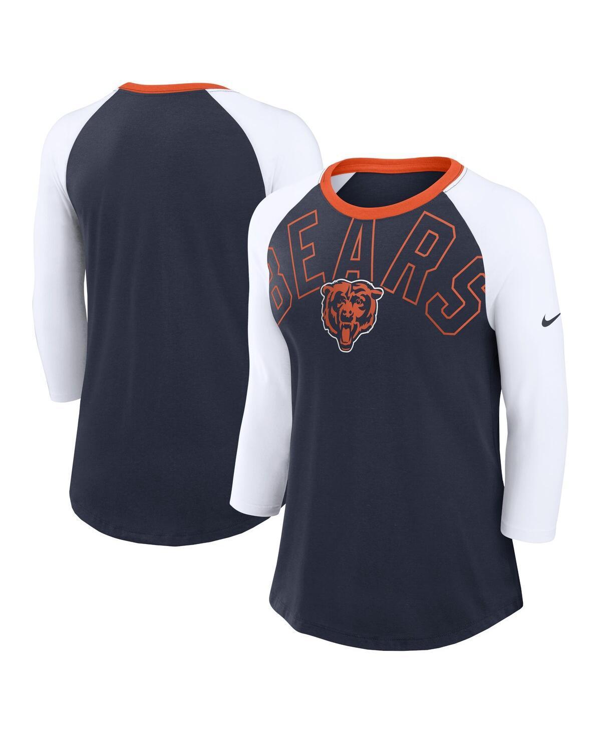 Women's Nike Navy/White Chicago Bears Knockout Arch Raglan Tri-Blend 3/4-Sleeve T-Shirt, Size: XS, Blue Product Image