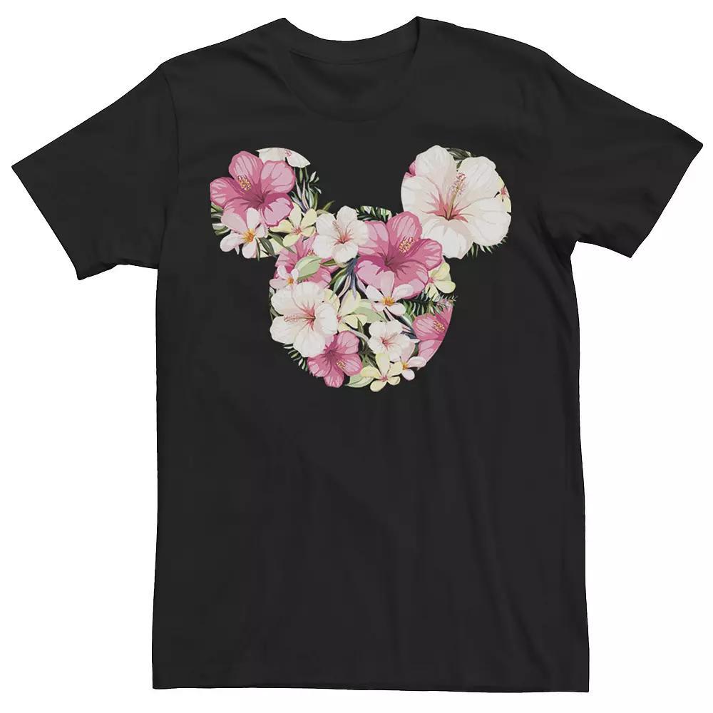 Disney's Mickey & Friends Mickey Floral Fill Men's Tee, Size: Medium, Black Product Image