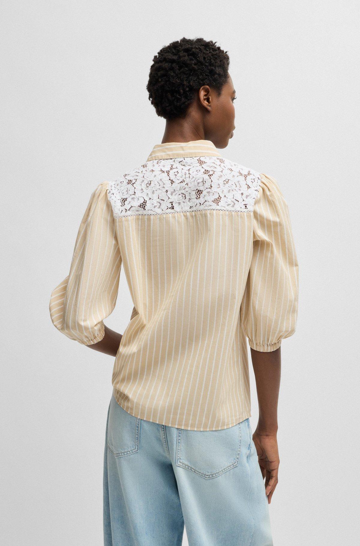 Striped regular-fit blouse with lace shoulders Product Image