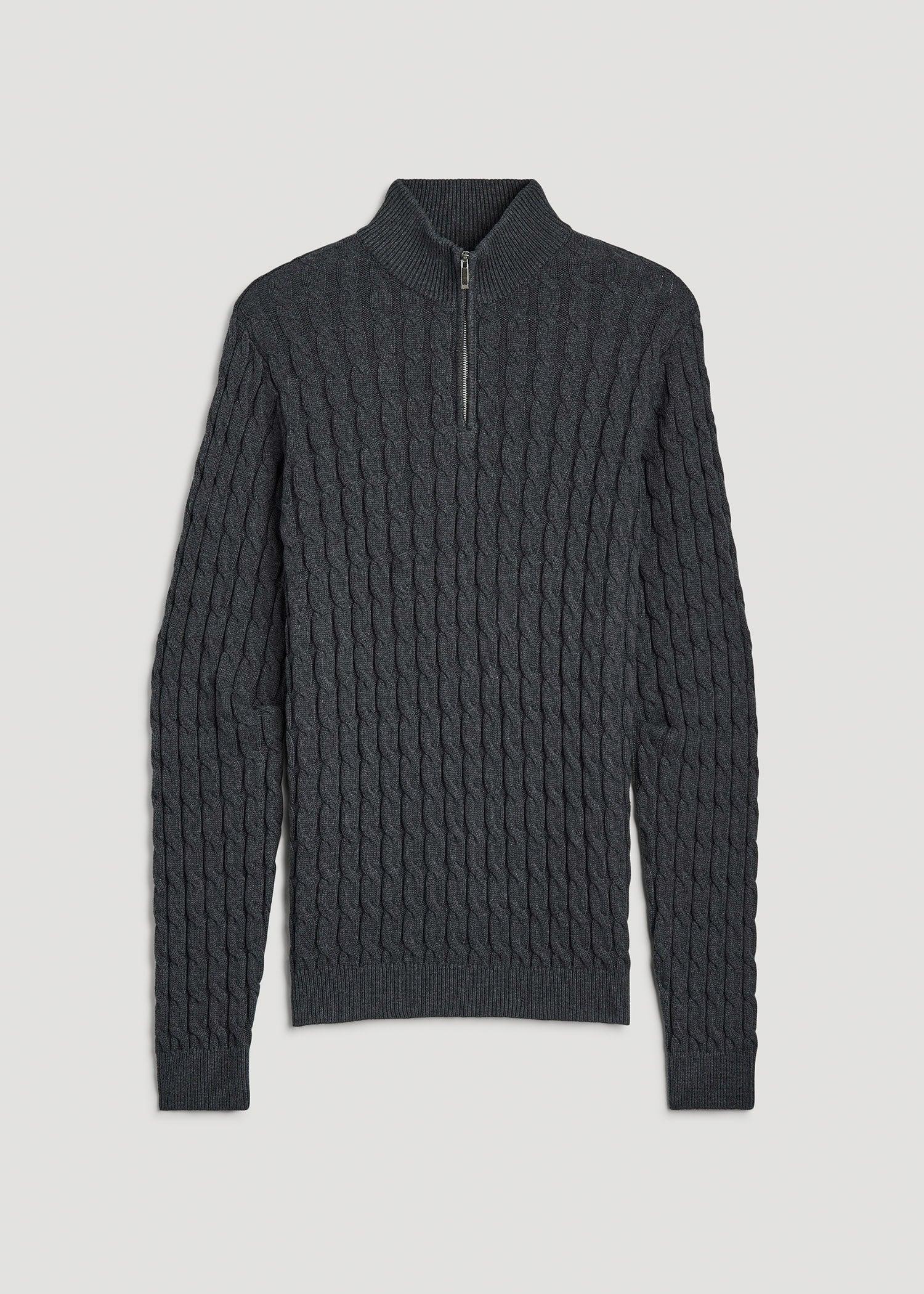 Cable Knit Half Zip Sweater for Tall Men in Charcoal Mix Male Product Image