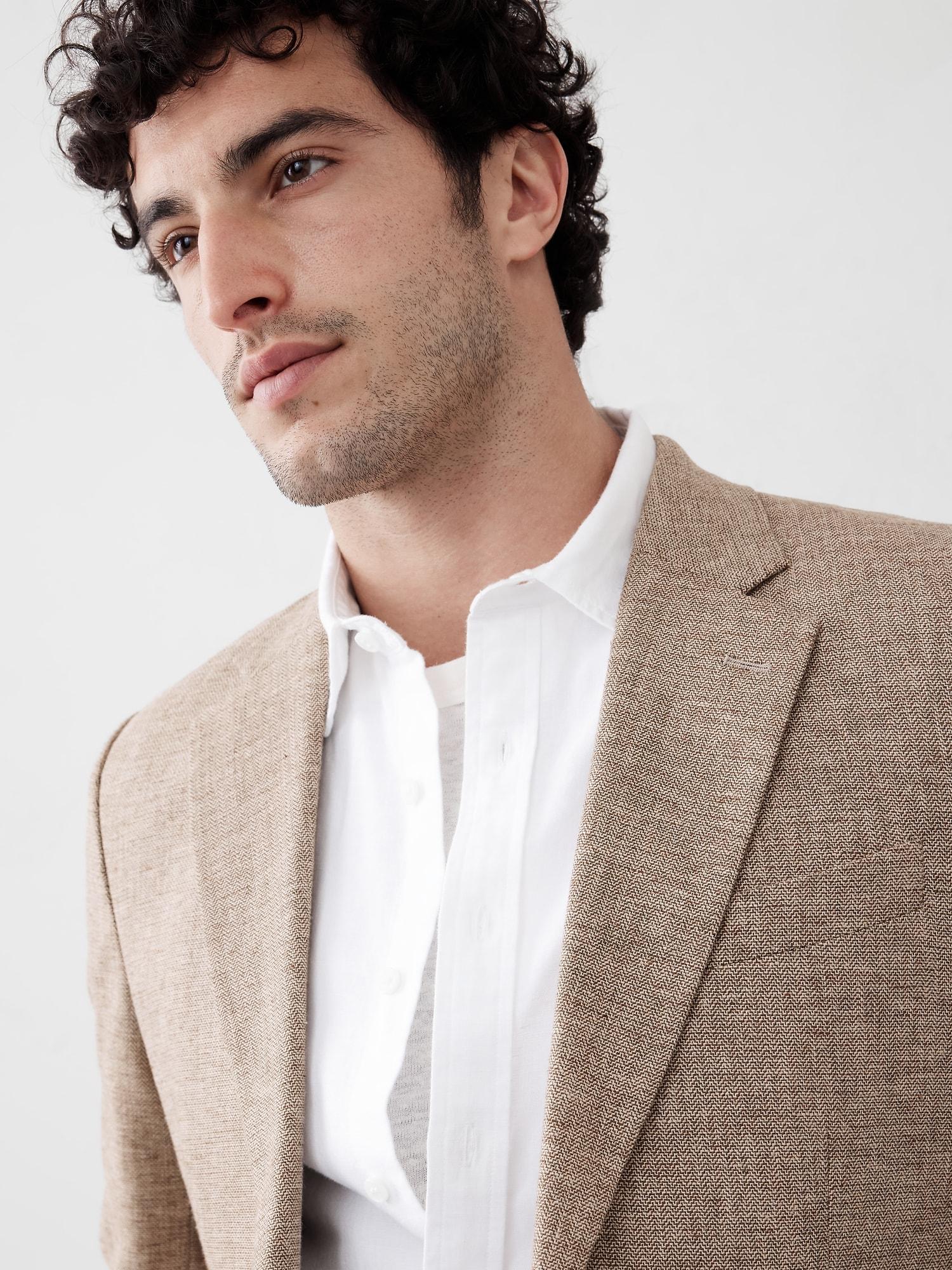 Tailored-Fit Linen-Blend Herringbone Suit Jacket Product Image