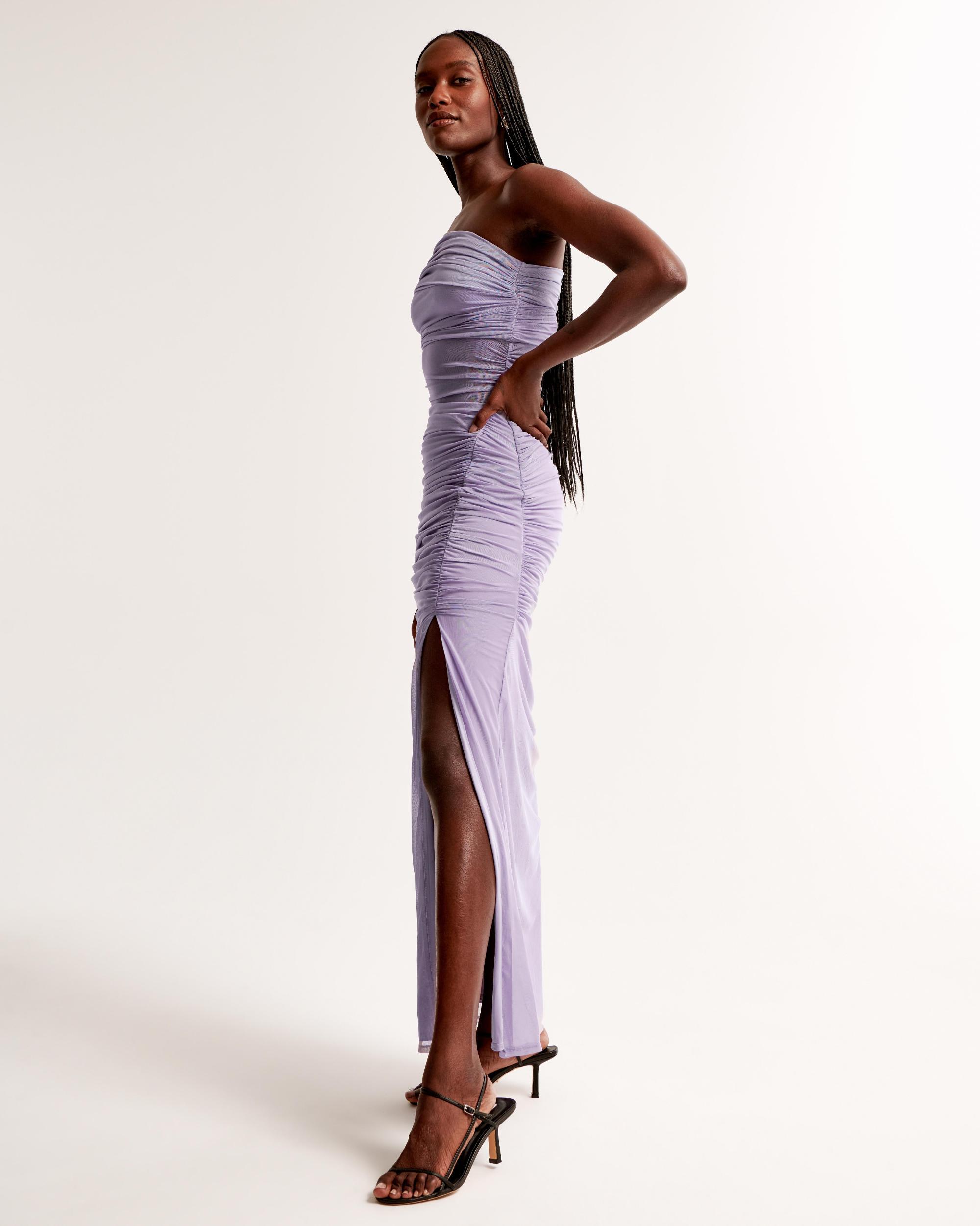 Mesh Asymmetrical Off-The-Shoulder Draped Maxi Dress Product Image
