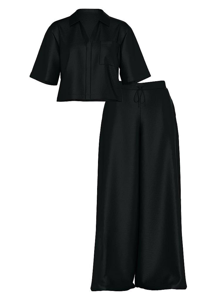 Luxe Satin Boxy Cropped Long Pajama Set Product Image