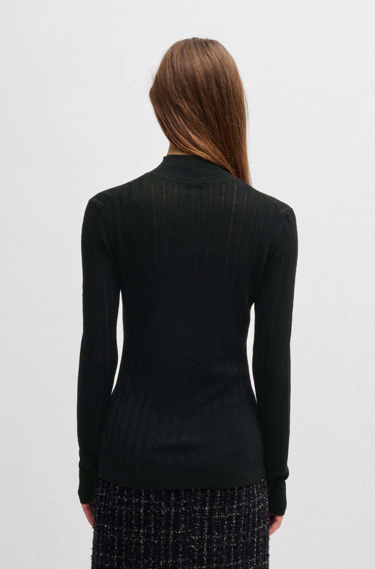 BOSS - Wool sweater with structured stripes - Black Product Image
