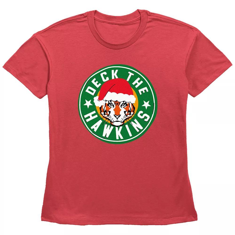Women's Stranger Things Deck The Hawkins Graphic Tee, Size: Small, Red Product Image