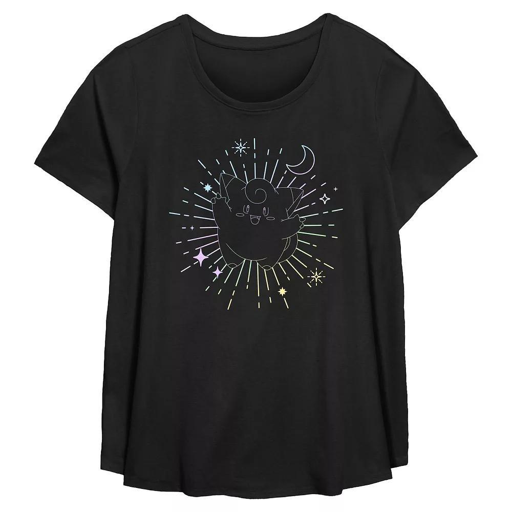 Plus Size Pokemon Clefairy Celestial Flowy Graphic Tee, Women's, Size: 4XL, Black Product Image