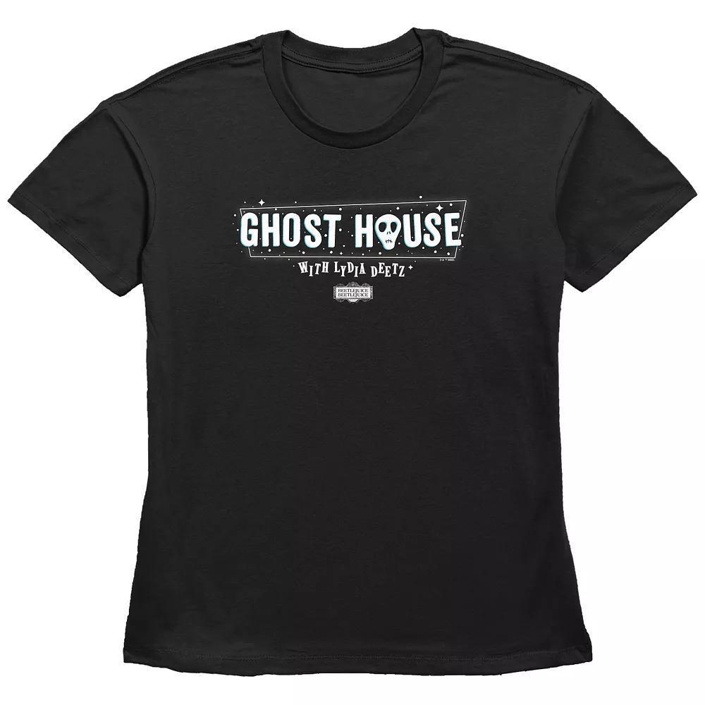 Women's Beetlejuice 2 Ghost House With Lydia Deetz Marquee Sign Graphic Tee, Size: Small, Black Product Image