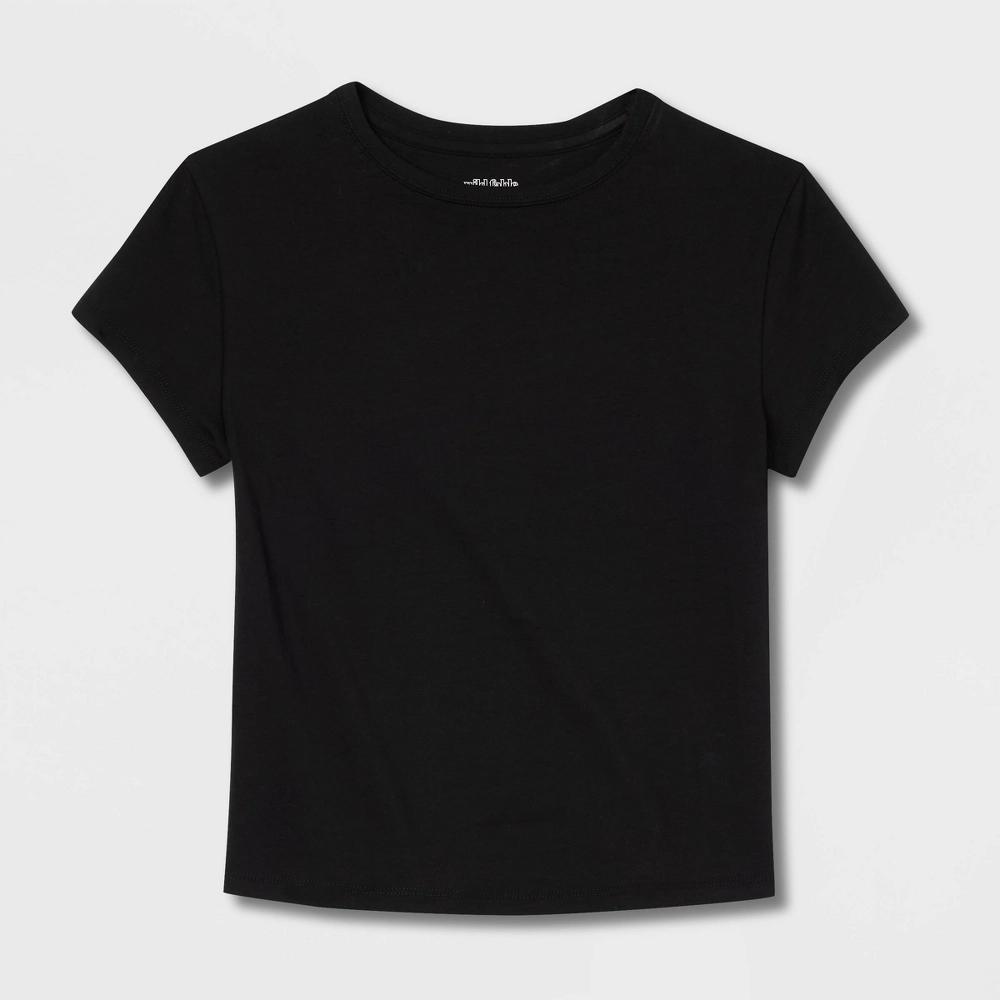 Women's Short Sleeve T-Shirt - Wild Fable™ Jet Black XL: Cotton-Spandex Blend, Lightweight Jersey, Crew Neck Pullover Product Image
