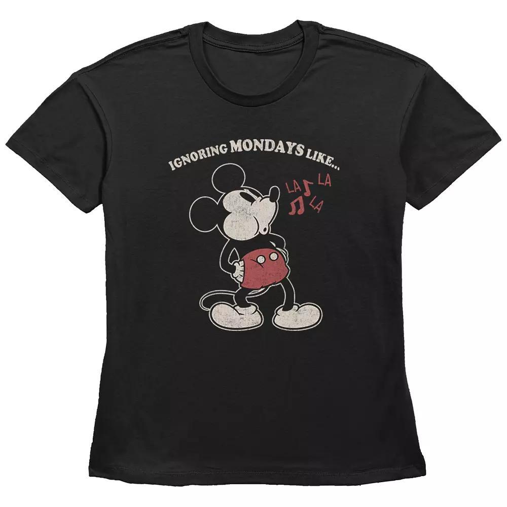 Disney's Mickey Mouse Ignoring Mondays Like La La La Women's Graphic Tee, Size: Medium, Black Product Image