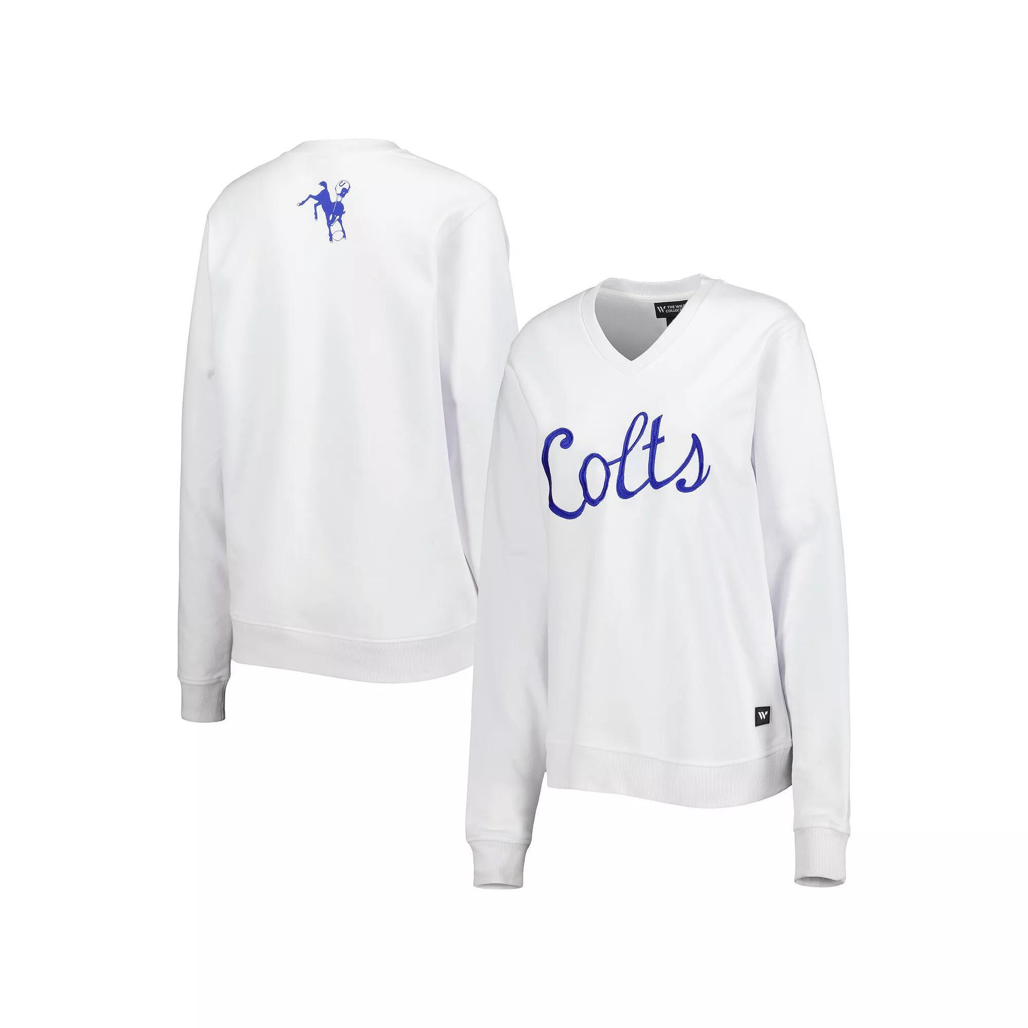 Women's The Wild Collective White Indianapolis Colts Cheer V-Neck Fleece Pullover Sweatshirt, Size: Small Product Image