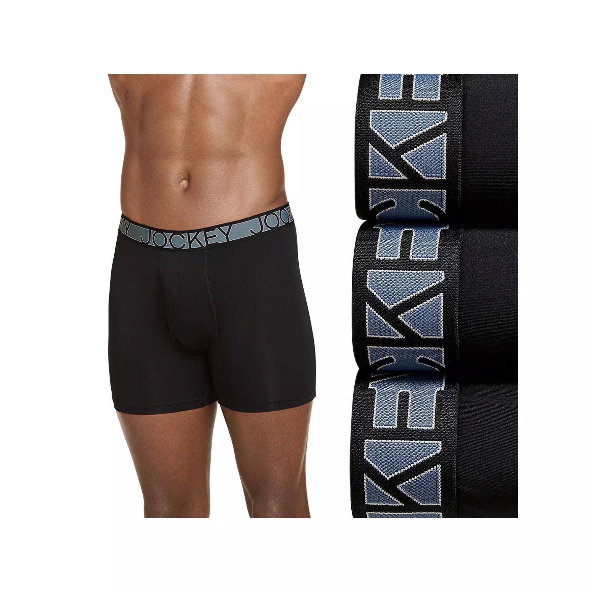 Men's Jockey 3-Pack Active Microfiber 9" Long Leg Boxer Briefs, Size: Medium, Black Product Image