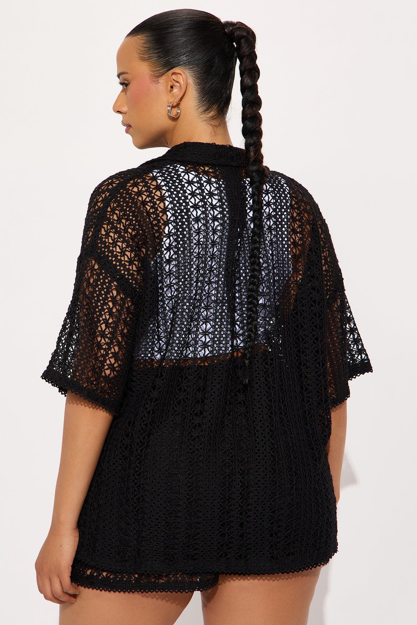 Meet At Dusk Crochet Short Set - Black Product Image