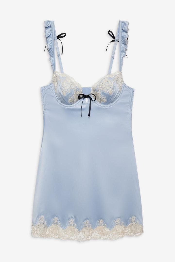 Sweetheart Satin Slip Dress — Blue Product Image