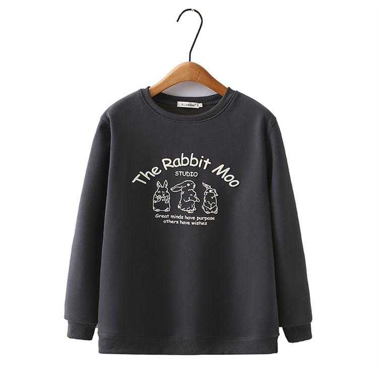 Plus Size Round Neck Rabbit Print Pullover Product Image