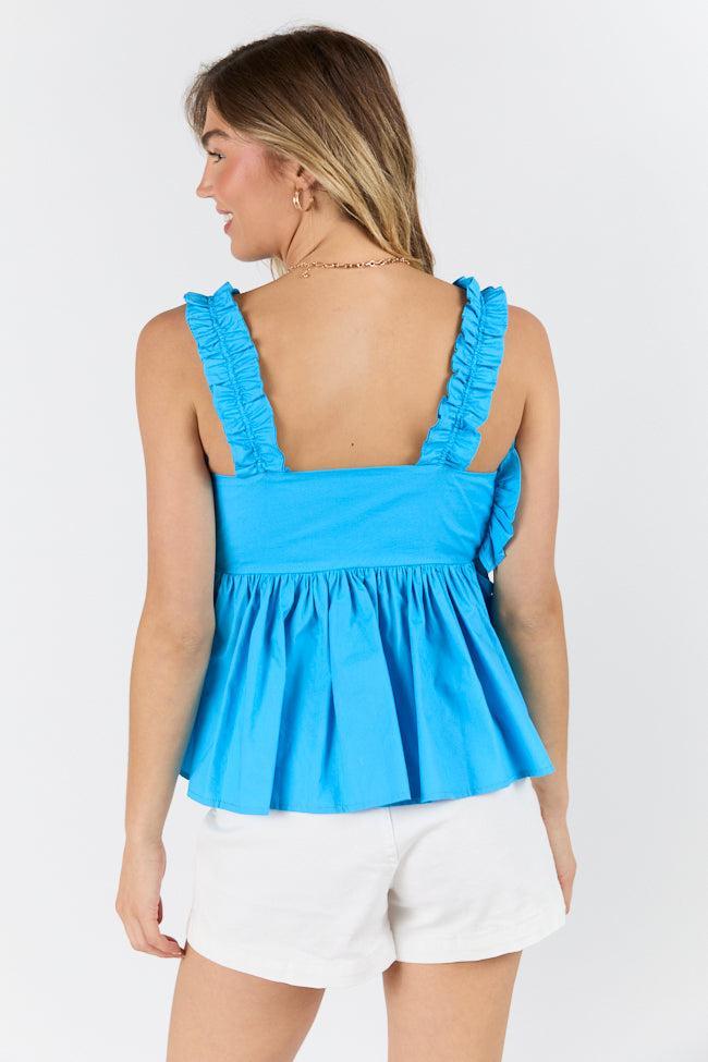 Having The Time Of My Life Blue Smocked Bust Ruffle Detail Tank Product Image